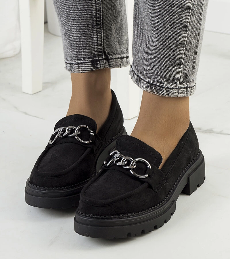 Fekete öko velúr cipő Joanne láncos