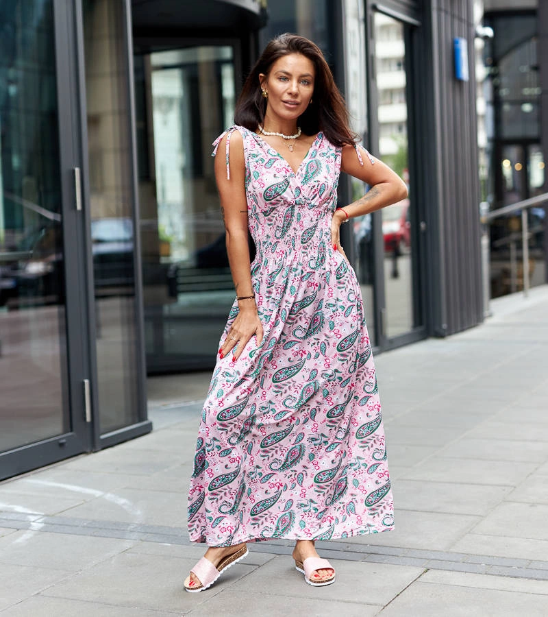 Rózsaszín maxi virágos Piero ruha