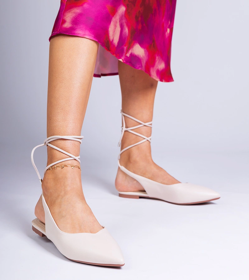 Terry műbőr bézs balerinacipő lapos sarokkal