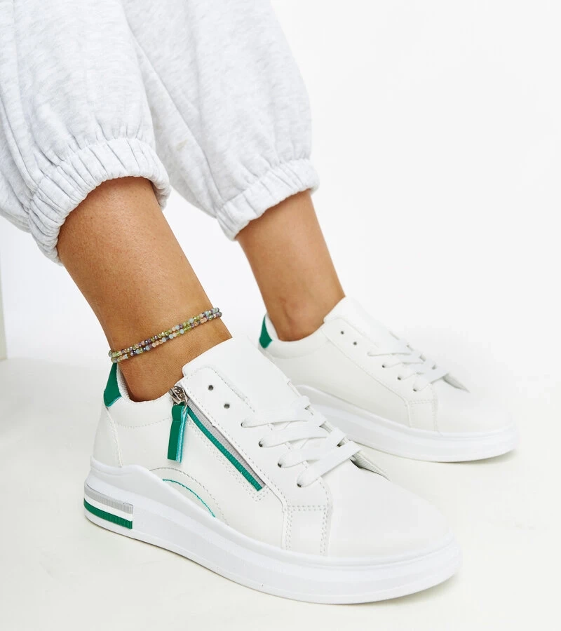 Fehér cipő zöld betétekkel Anaunia