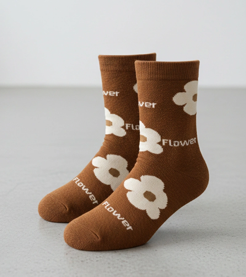 Barna virágmintás Sella zokni