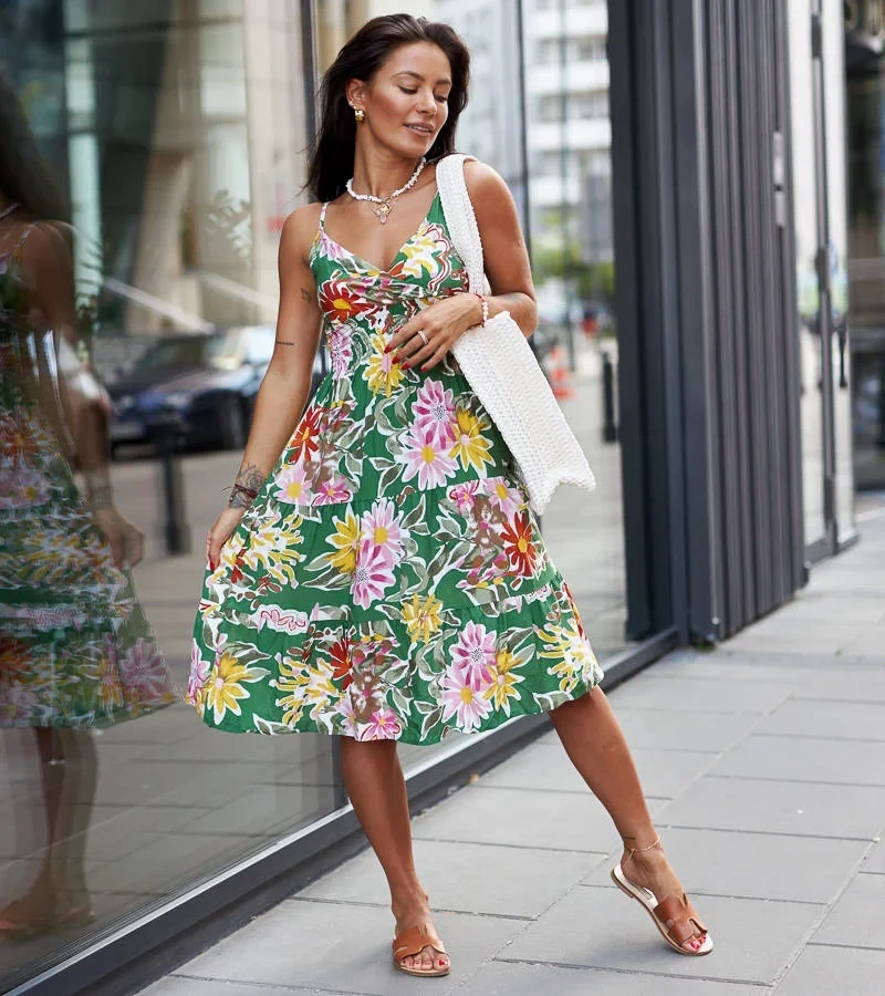 Zöld virágos Brugnetto mini ruha