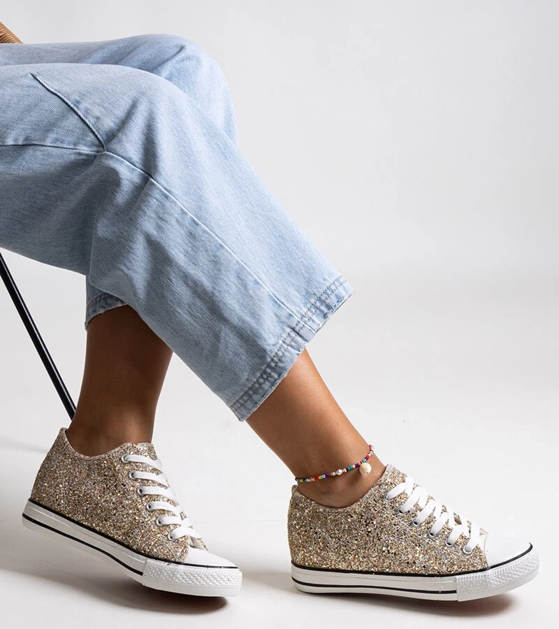 Arany csillogó magas Jadviga tornacipők