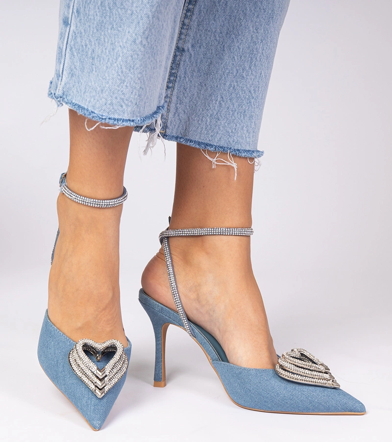 Isoda strasszos nyitott sarkú kék tűsarkú