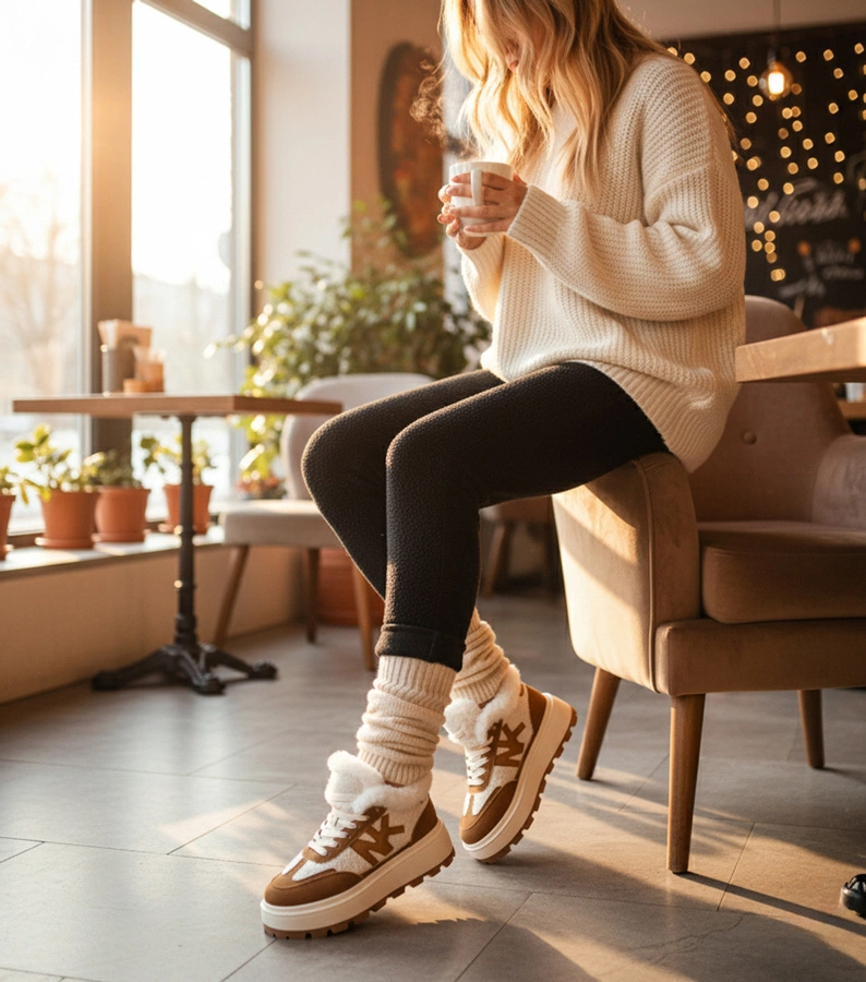 Barna szőrmés, bélelt tornacipők Nicha