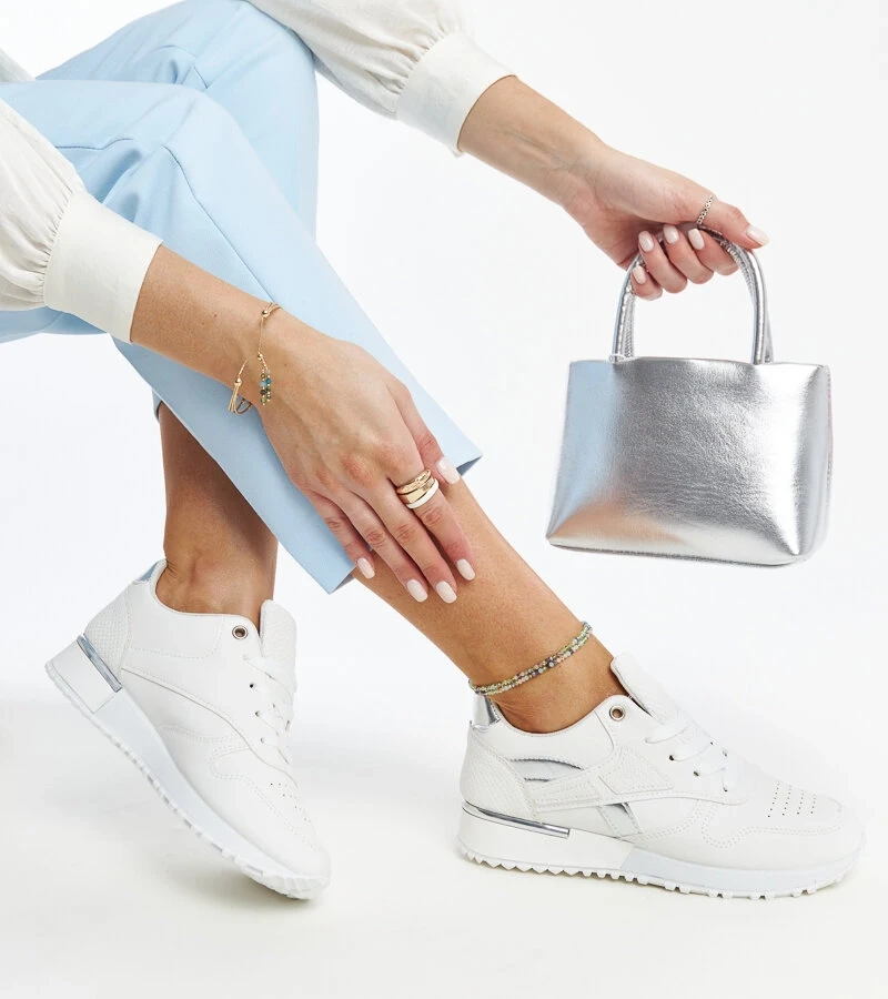 Tasnim fehér kígyóbőr edzőcipő