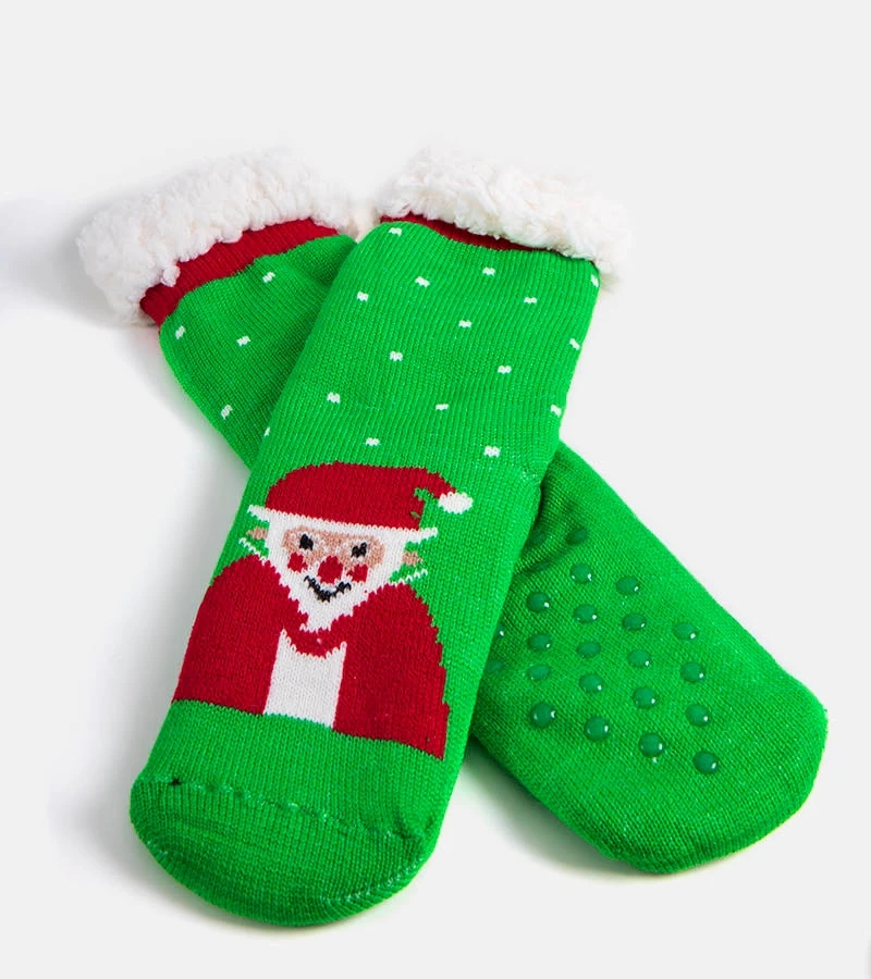 Zöld melegített zokni Mikulással