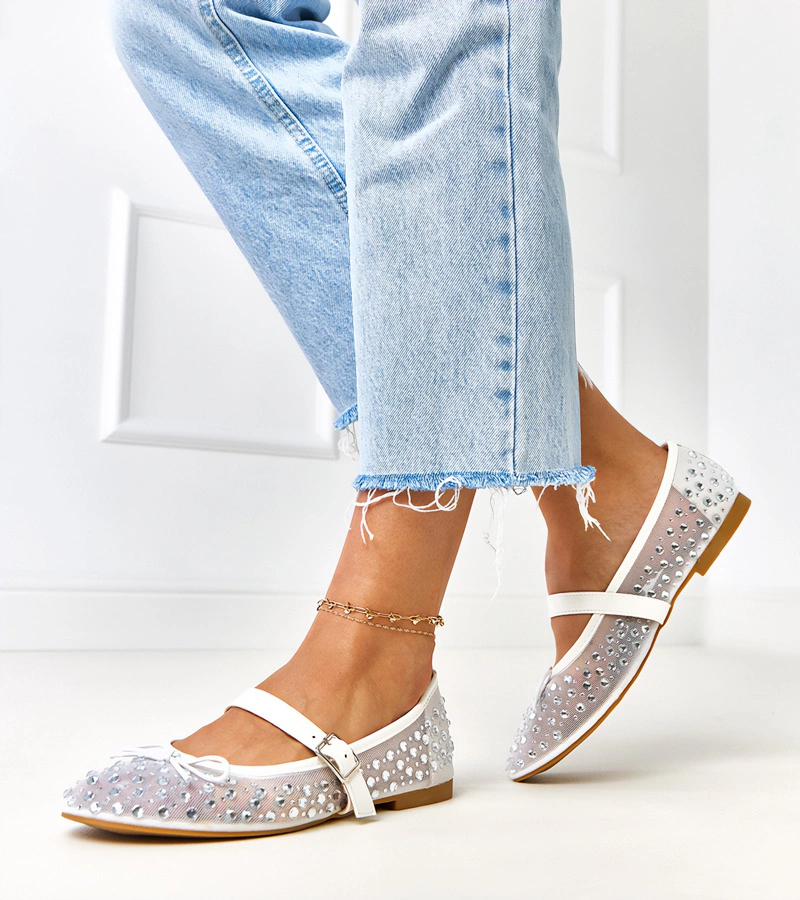 Fehér hálós balerinacipők kristályokkal Elasida