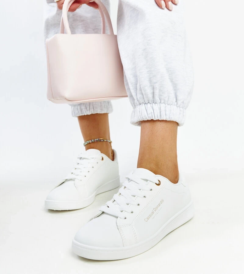 Fehér eko-bőr Furat tornacipők