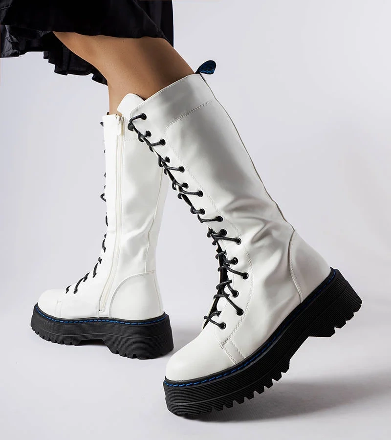 Fehér bélelt platformos bokacsizma Hide