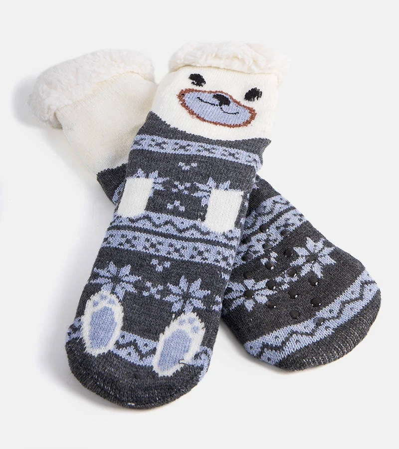 Szürke bolyhos zoknik Lotis