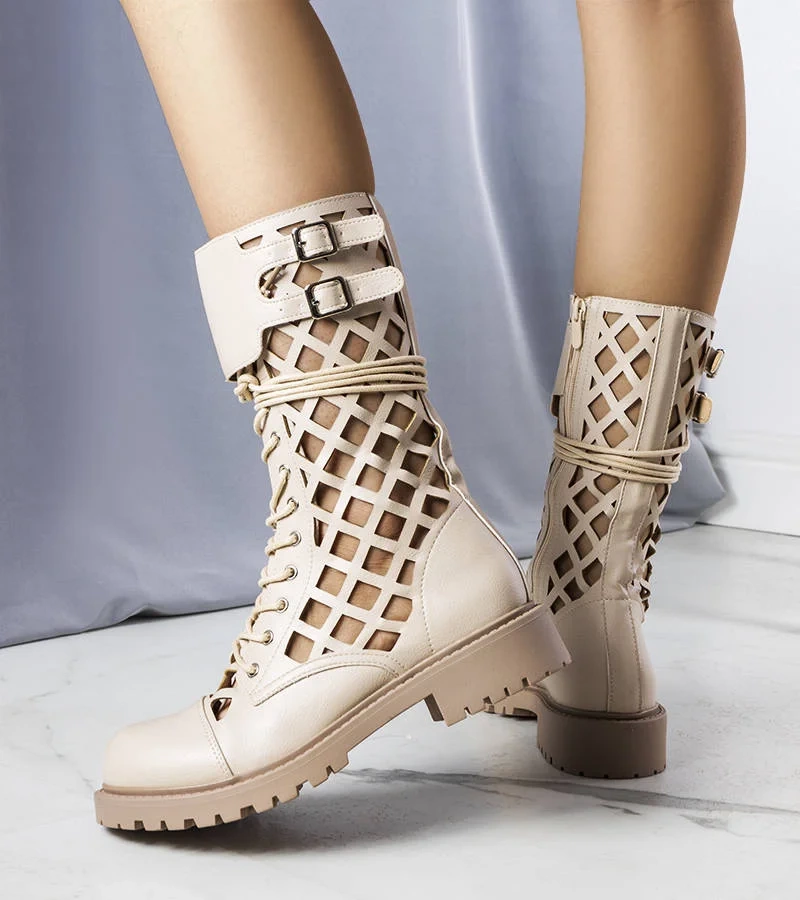 Minks bézs csipkés bokacsizma