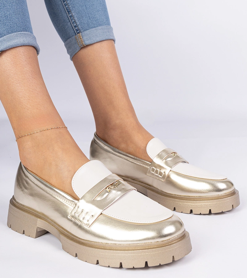 Sugetti arany női mokaszin fehér betéttel