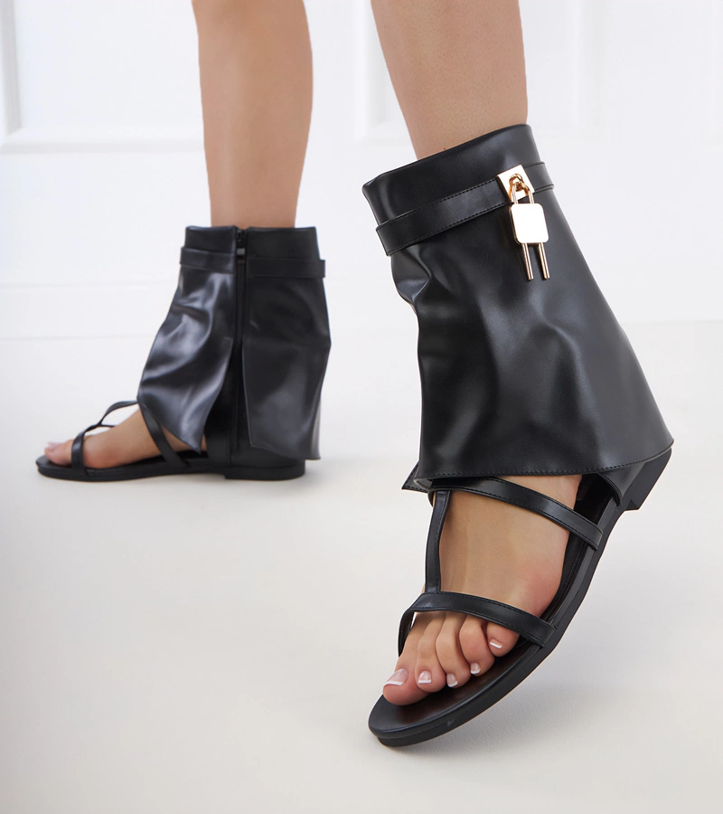 Serida fekete lapos szandál szárú