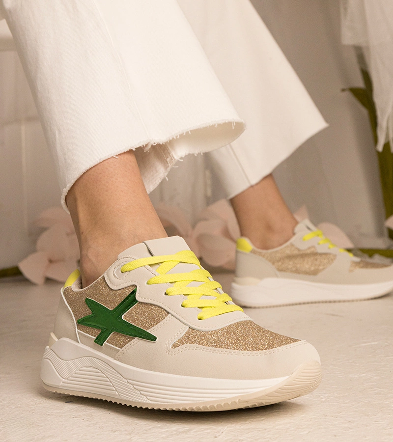 Kaletti női sportos bézs csillogó tornacipő