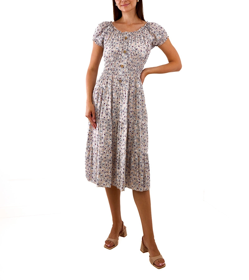 Eloize virágos bézs midi ruha