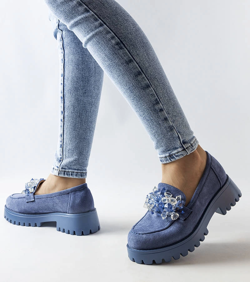 Kék kristályokkal díszített öko szarvasbőr Lilja cipők