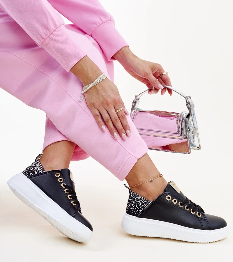 Antonietta cirkóniával díszített fekete tornacipők