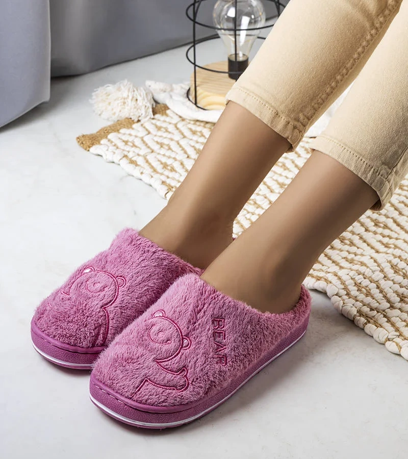 Sötétrózsaszín puha papucs Mosolygó Medve