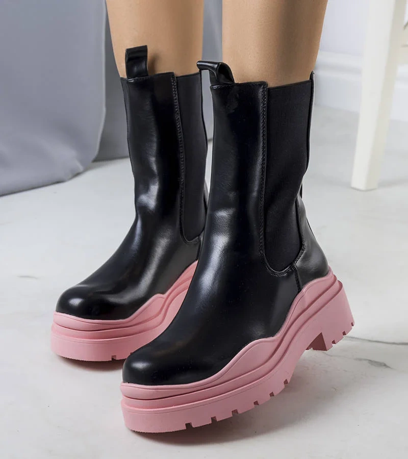 Fekete bokacsizma rózsaszín talppal Jadiel