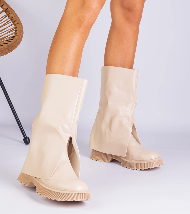 Rozalia felhajtott szárú bézs bokacsizma