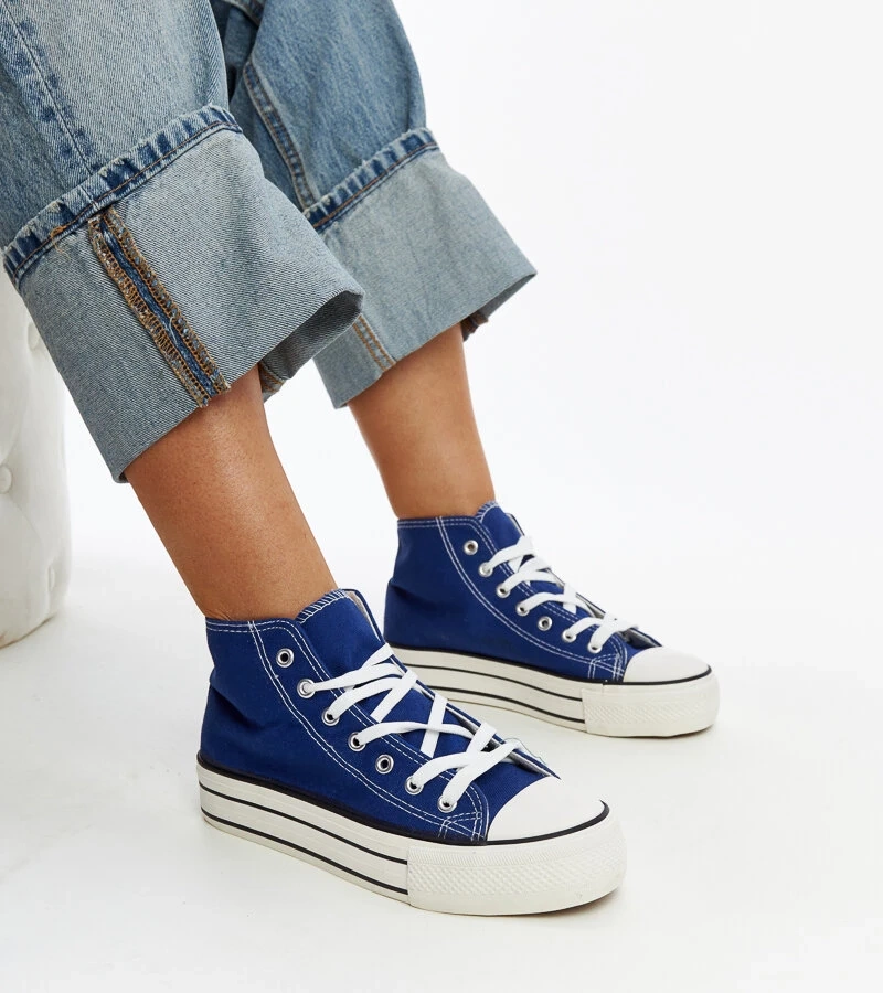 Kék magas szárú, vastag talpú Bagy tornacipő