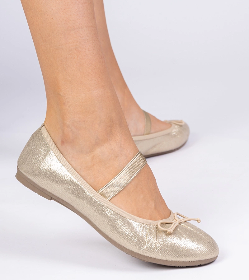 Arany női balerinacipő masnival gumipánton Lerona