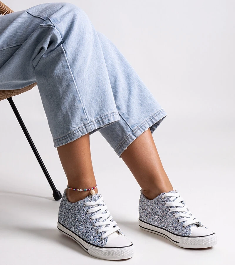 Kék csillogó magas Jadviga tornacipők