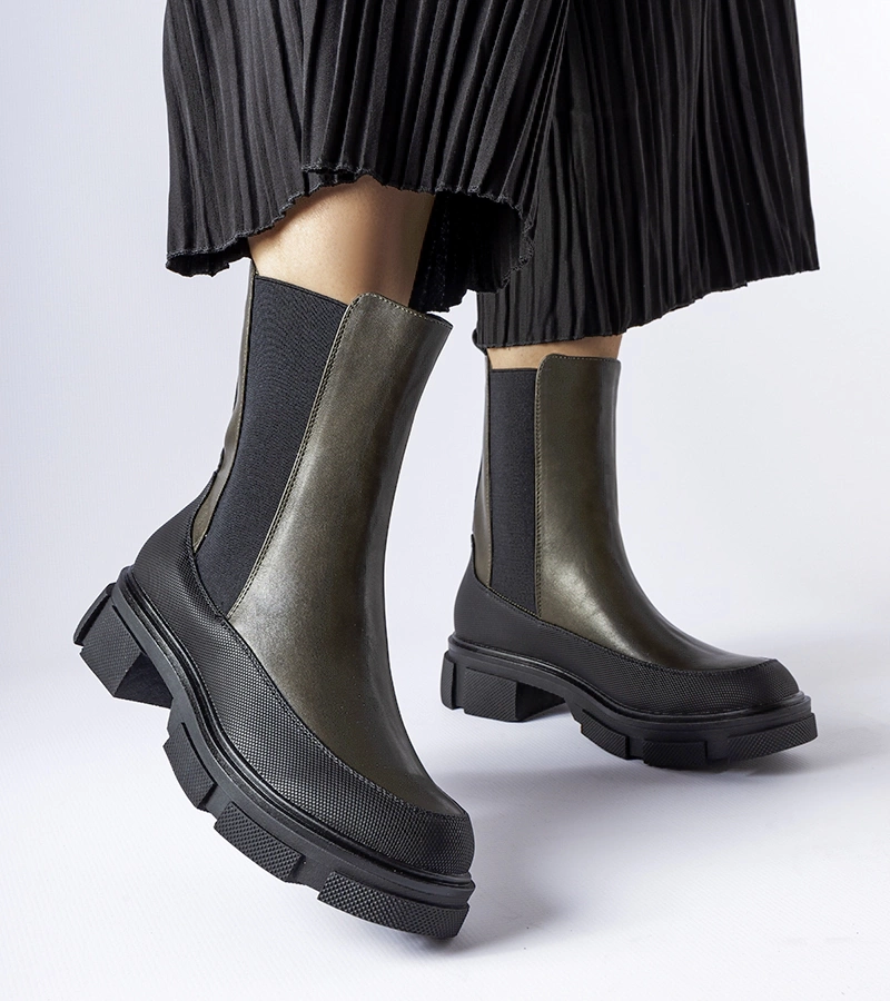 Zöld-fekete csúsztatható bokacsizma Faisal