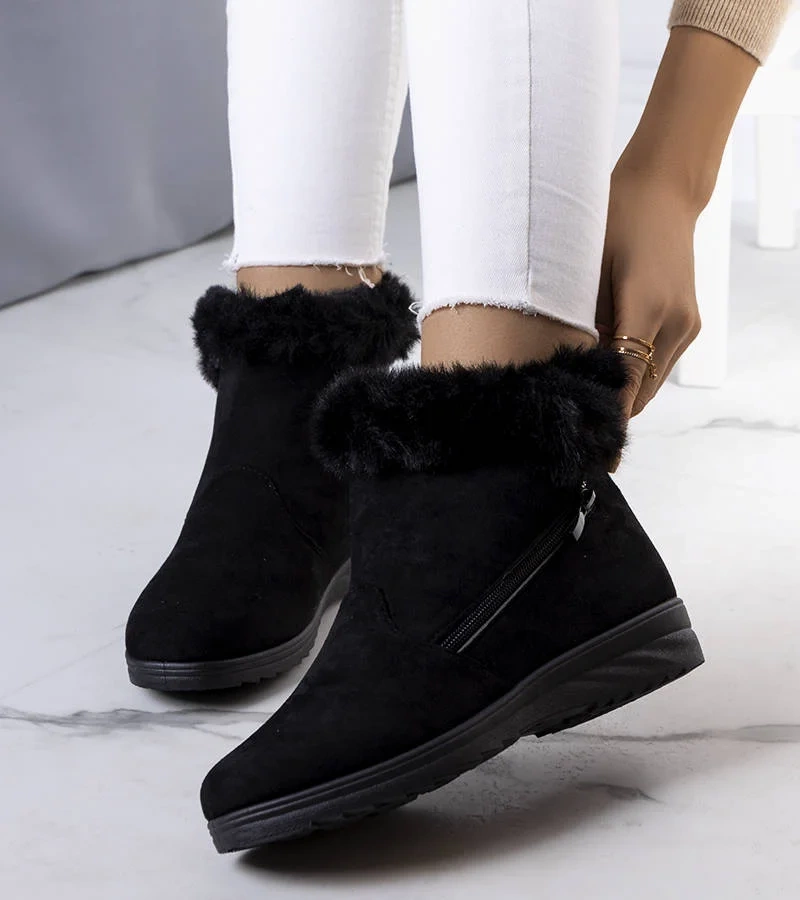 Fekete bélelt hótaposók Crina szőrme díszítéssel