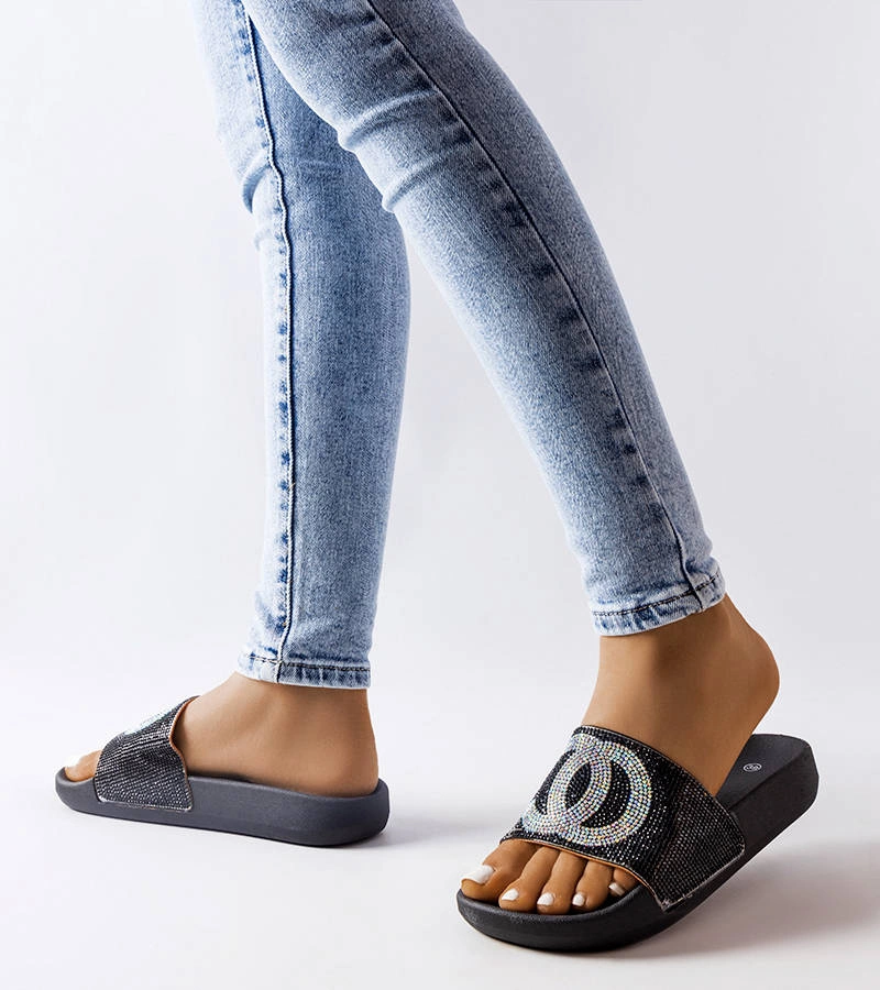 Fekete cipők cirkónia díszítéssel Glendale