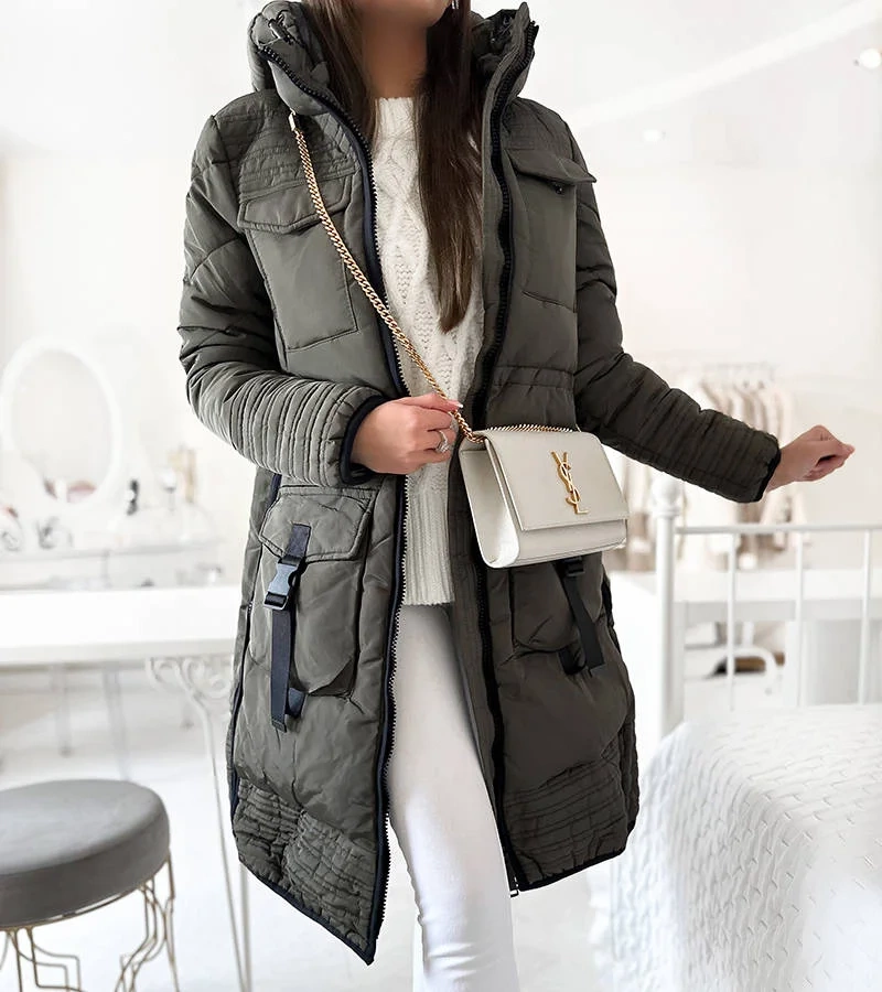 Zöld steppelt kabát Averie