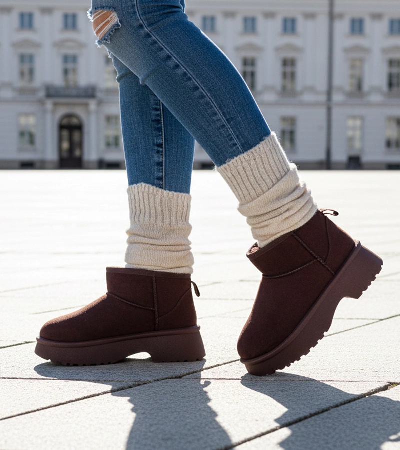 Barna, bélelt, platformos Phoebe hócsizmák