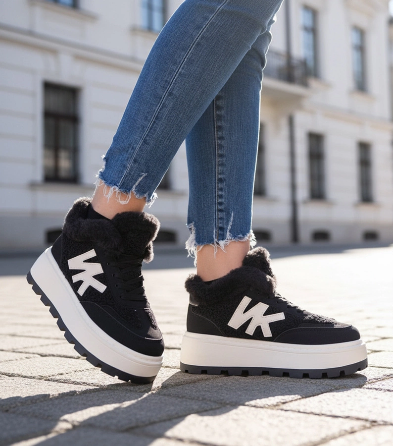 Fekete, bundás, bélelt sportcipő Nicha