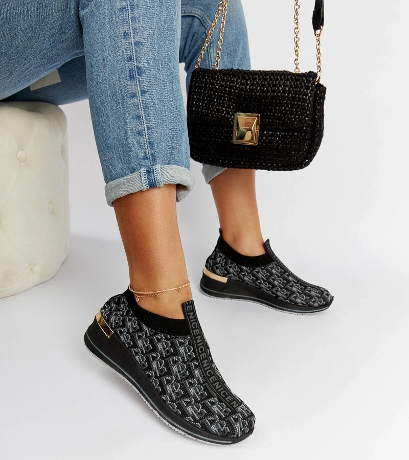 Fekete-szürke Tartano Slip On cipők