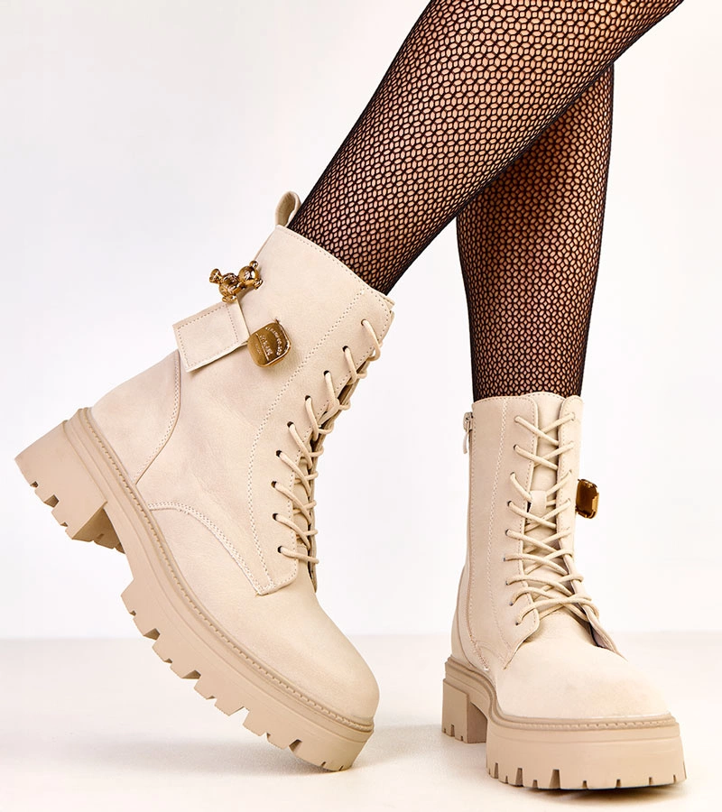 Bézs női bakancs arany medvével Valery