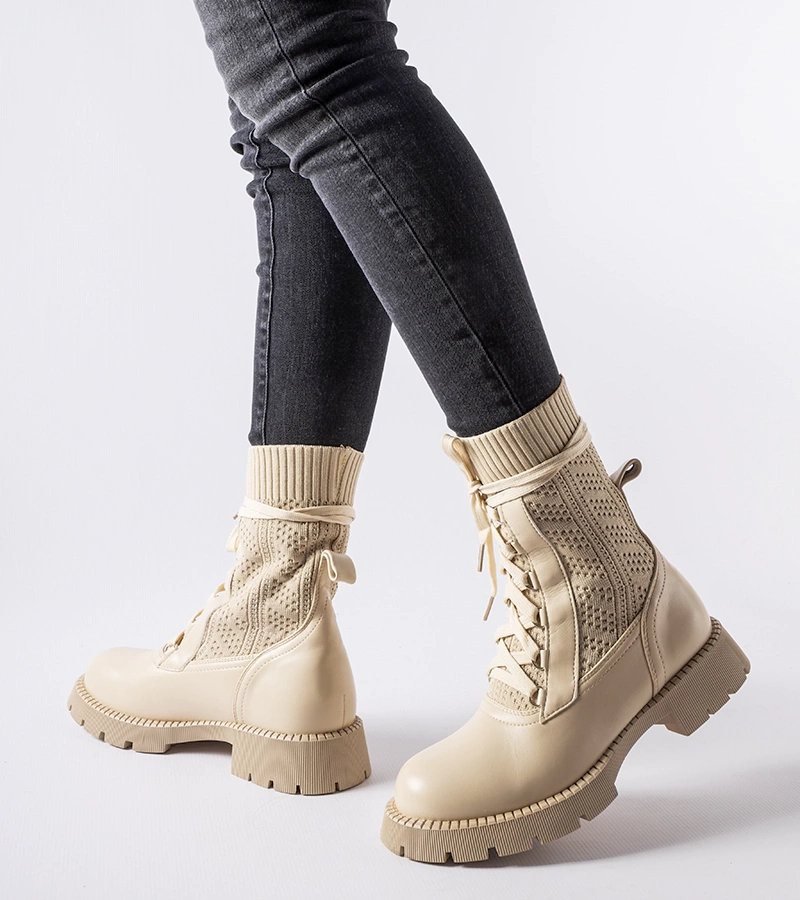 Portico bézs csipkés bokacsizma