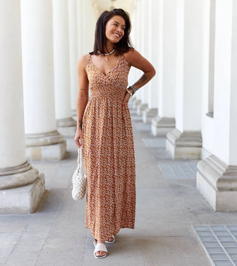 Narancssárga virágos maxi ruha Esperia