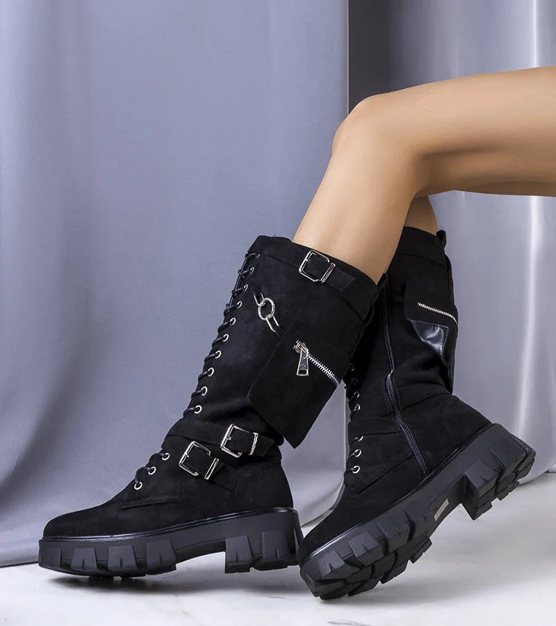 Fekete bársonyos bokacsizma melegítővel Sedin