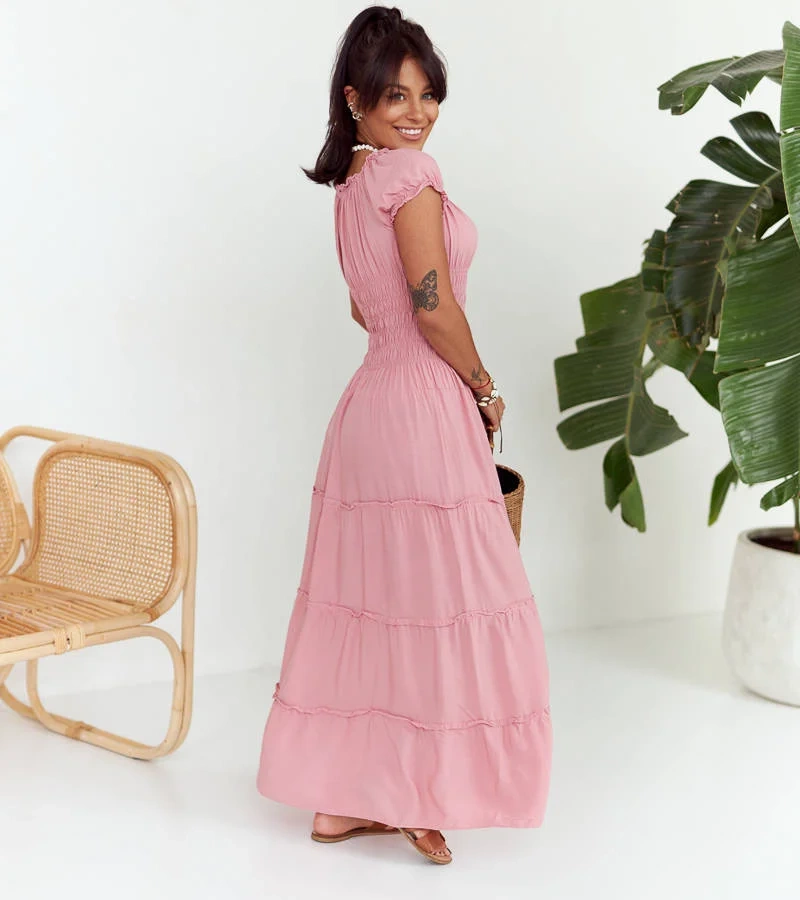 Rózsaszín maxi ruha Elenna ráncokkal