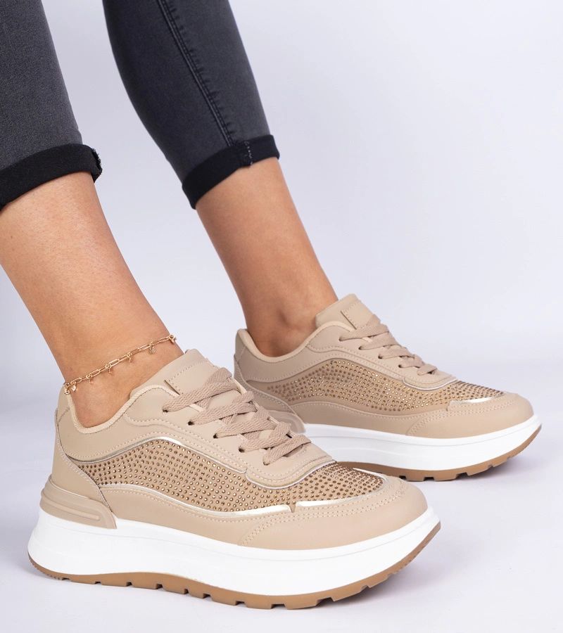 Barna női strasszköves tornacipő Fucco