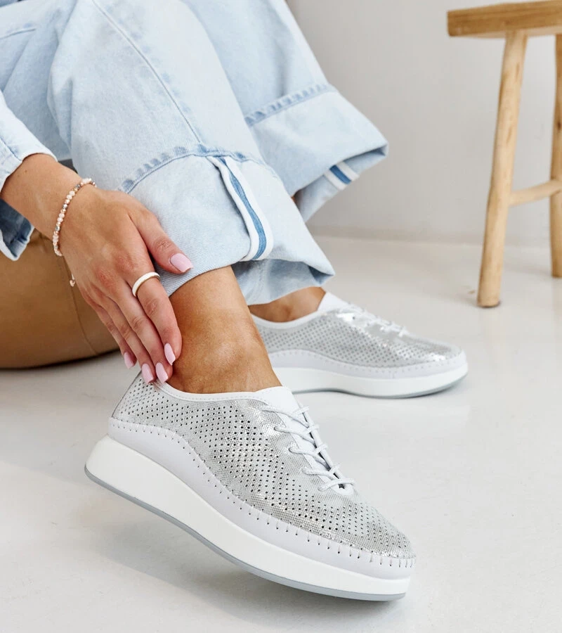 Amana ezüst bőr platformos tornacipők