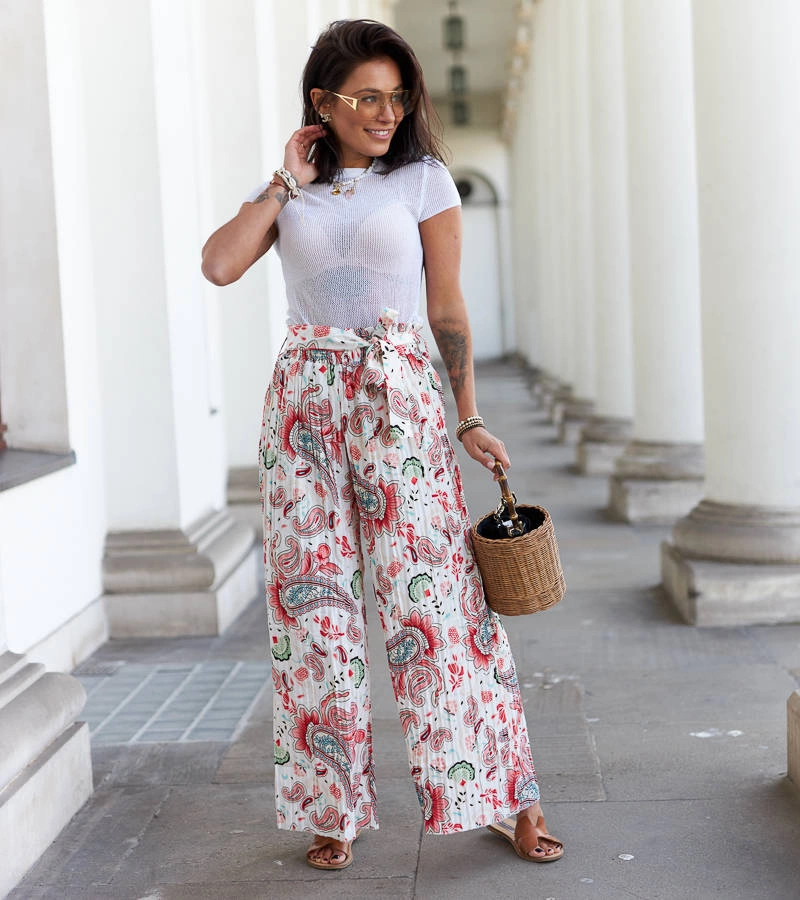 Fehér női széles pliszírozott nadrág Sanaa