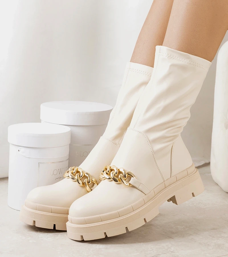 Magas talpú bézs bokacsizma Luisina