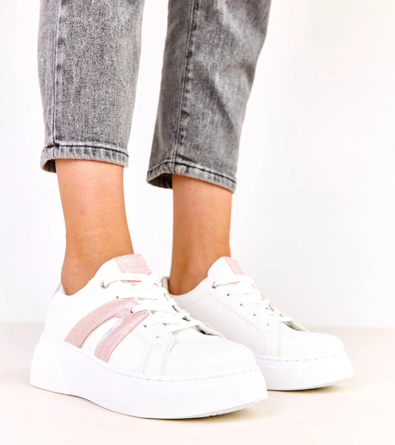 Jeromi csillogó részletekkel ellátott platformos fehér tornacipő