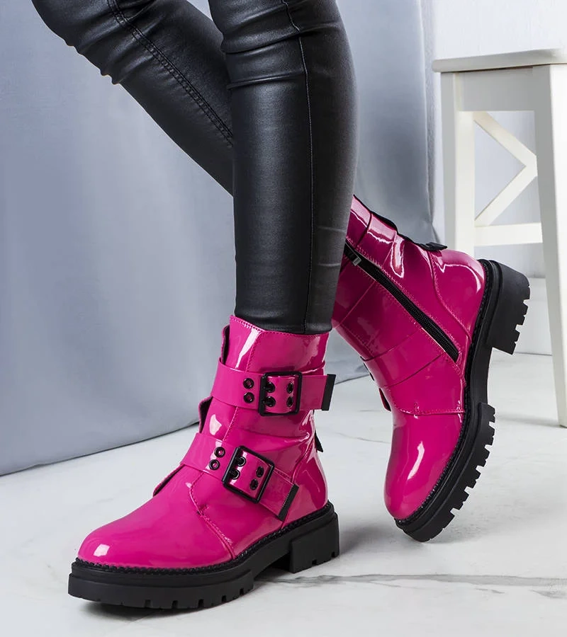 Rózsaszín lakkozott bélelt bokacsizma Faleri