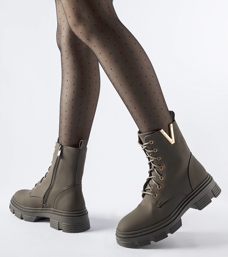 Sötétzöld bélelt matt bokacsizma Fru