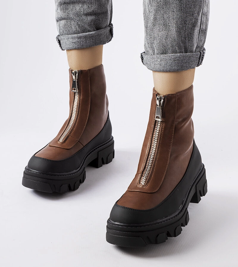 Barna, masszív bokacsizma cipzárral - Morley