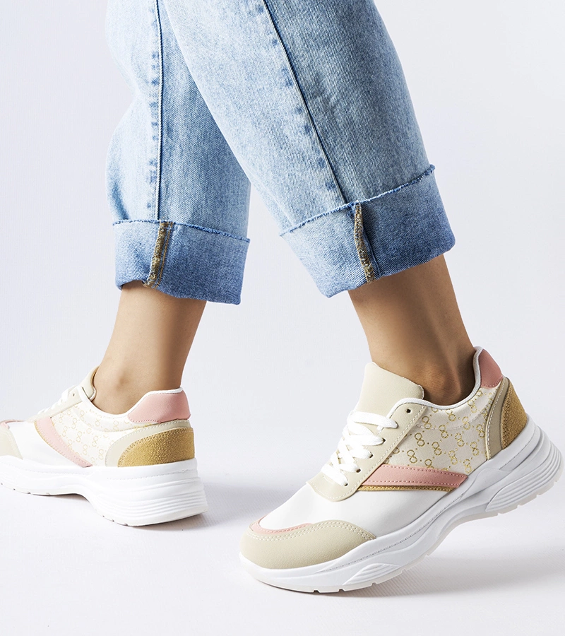 Barna-fehér sneakers arany duffy hangsúllyal