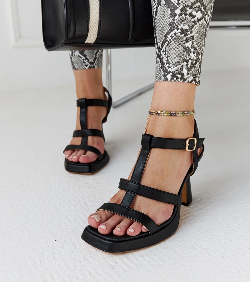 Pirjo eko-bőr sarokszandál fekete